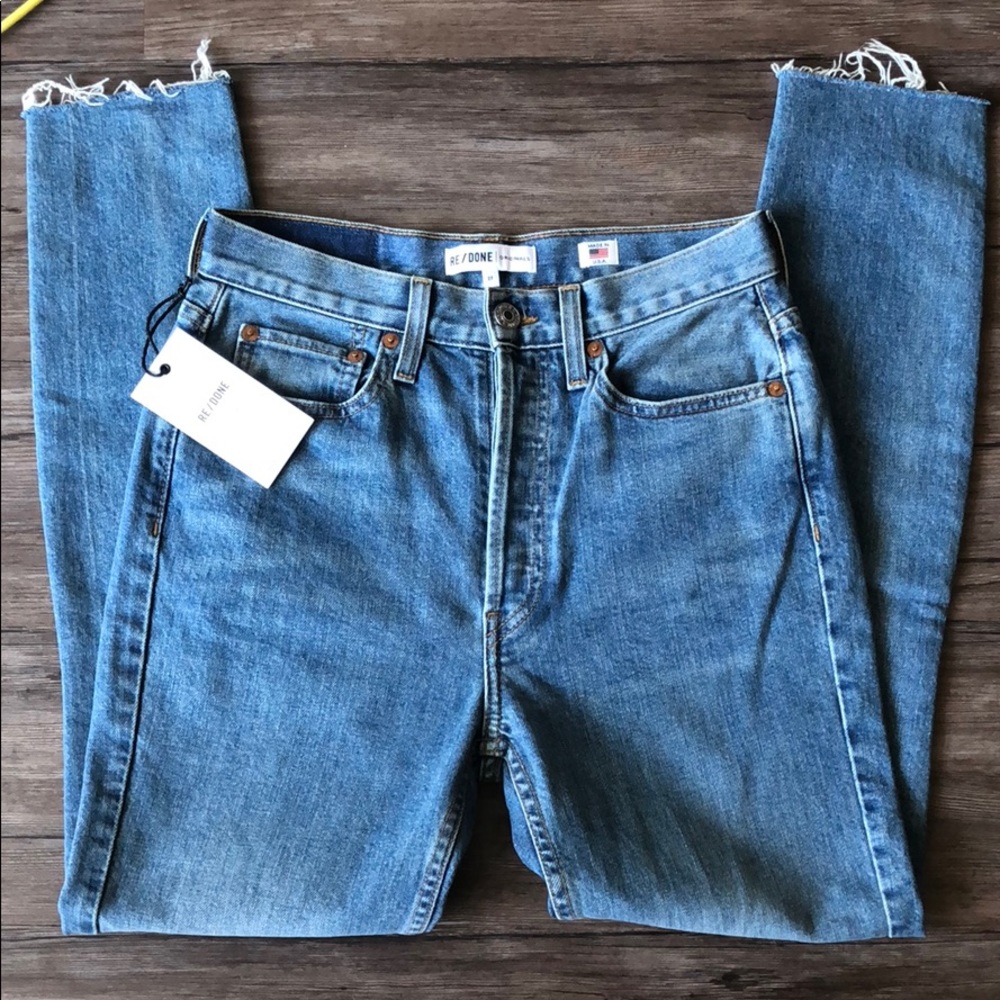 REDONE Stretch High Rise Ankle Crop Jeans